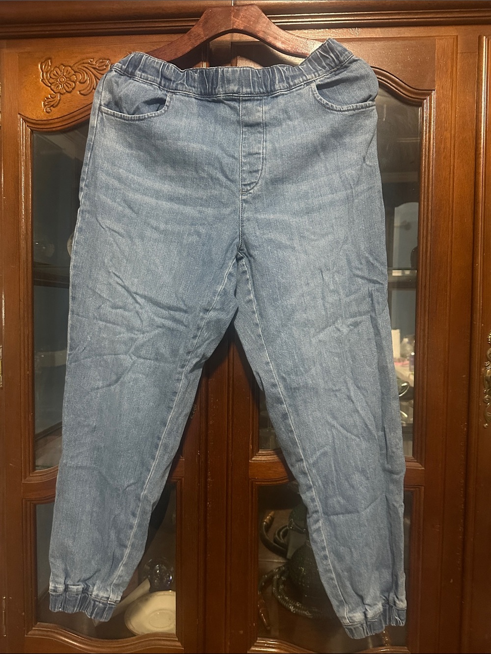 Light Blue Elastic Waist Denim Jogger Jeans